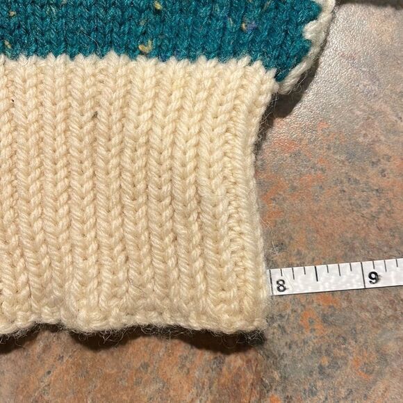 Handknit Teal Elf Stocking Hat with Cream Tassel - Picture 3 of 5